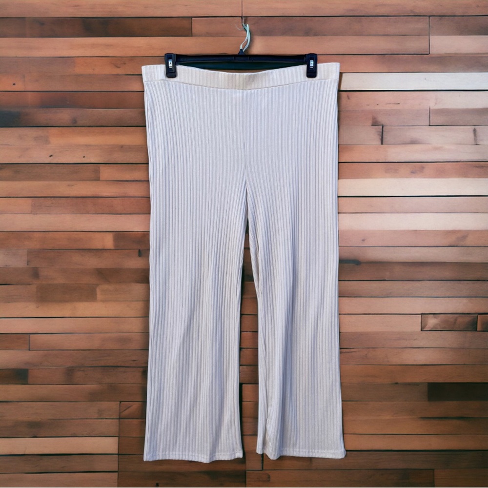 H&M Neutral Off-White High Elasticized Waistband Rib Knit Pants Size XXL